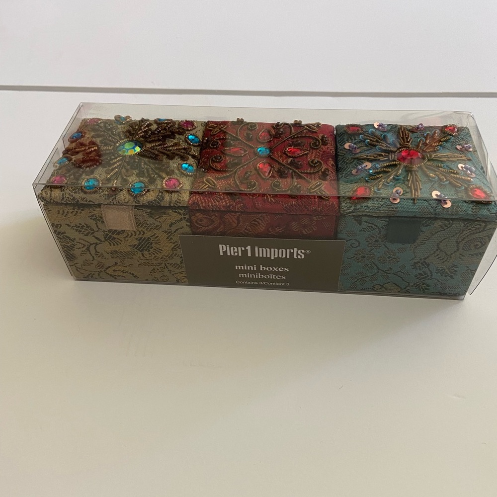 Pier One Gift set of 3 mini fabric boxes NWT